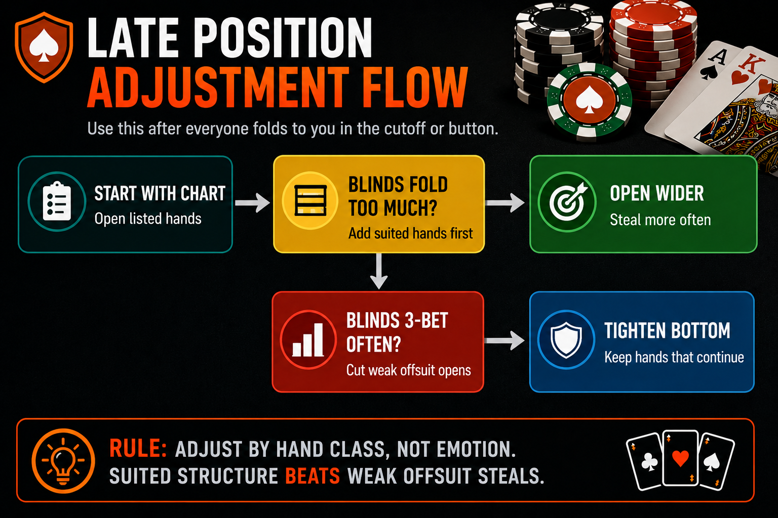 Late position Poker Starting Hands adjustment flow