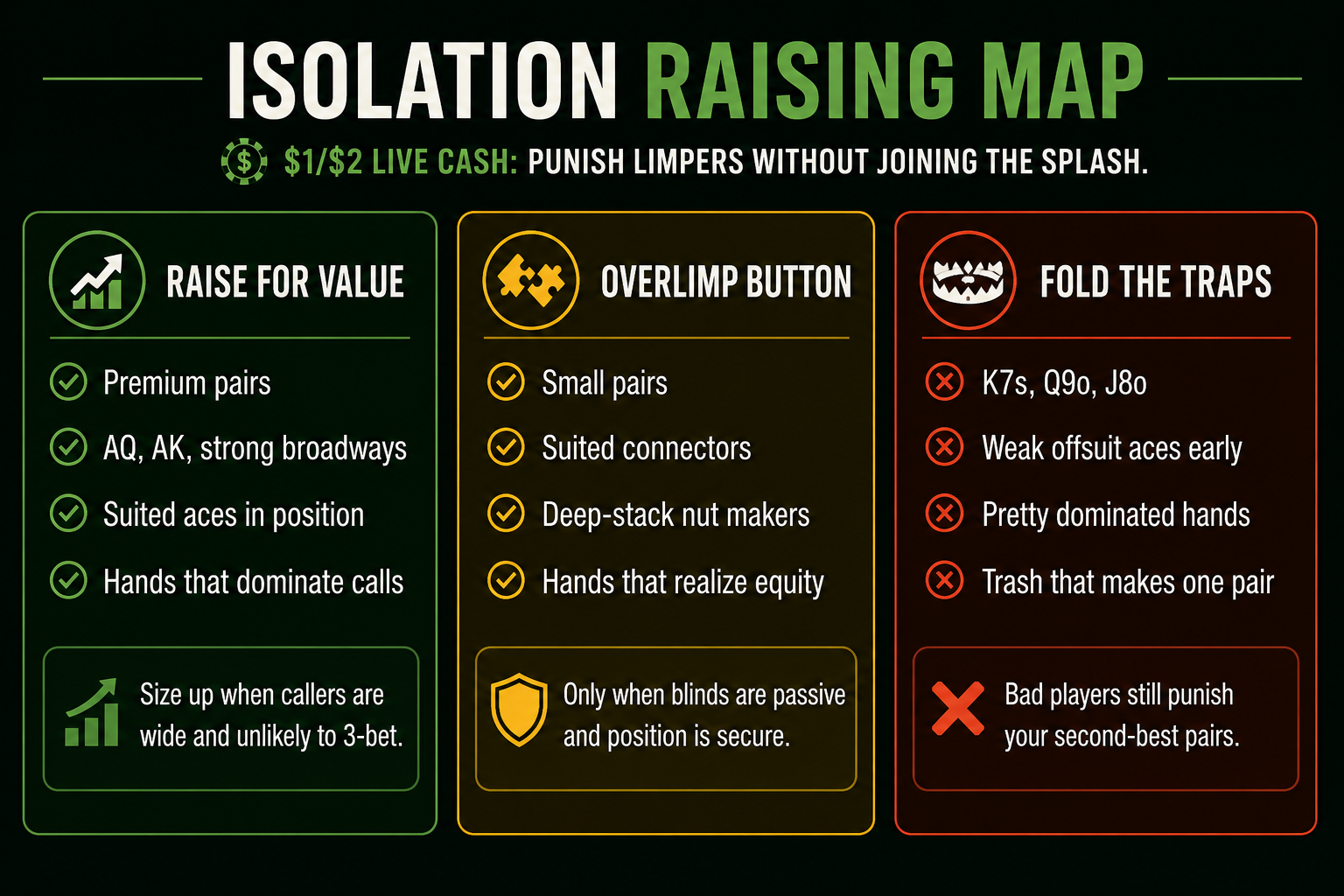 Isolation raising map for Live Cash Game Strategy against loose passive limpers